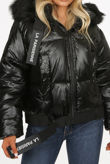 Black Fur Hood Quilted Jacket