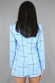 Blue Check Print Tailored Belted Shorts & Blazer Set