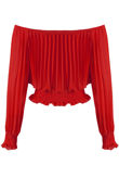 Red Off Shoulders Pleated Top