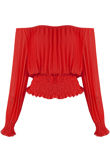 Red Off Shoulders Pleated Top