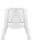 White Off Shoulders Pleated Top