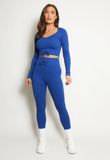 Royal Blue Ribbed Low Neck Top & Leggings Co-Ord 