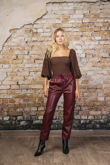 Wine PU Elasticated Waist Trousers