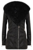Black PU Detachable Fur Collar Jacket
