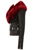 Black with Wine Detachable Faux Fur Collar Biker Jacket 