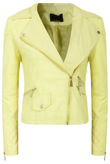 Yellow Detachable Fur Collar Biker Jacket