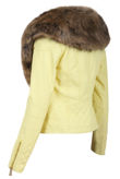 Yellow Detachable Fur Collar Biker Jacket