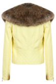 Yellow Detachable Fur Collar Biker Jacket