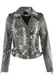 Grey Animal Pattern Faux Leather Biker Jacket 