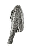 Grey Animal Pattern Faux Leather Biker Jacket 