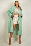 Green Stripe Print Wool Long Line Coat 