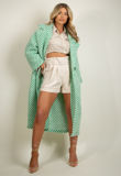 Green Stripe Print Wool Long Line Coat 