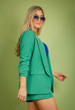 Green Ruched Sleeve Blazer & Tailored Shorts Co-Ords