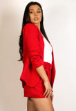 Red Ruched Sleeve Blazer & Tailored Shorts Co-Ords