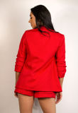 Red Ruched Sleeve Blazer & Tailored Shorts Co-Ords