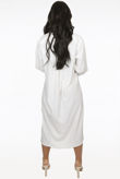 White Side Slit Button Up Long Shirt Dress