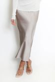 Beige Satin High Waist A-Line Maxi Skirt