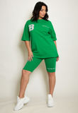 Green Oversized B Motif T-Shirt And Shorts Set