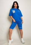 Royal Blue Oversized B Motif T-Shirt And Shorts Set