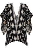 Black Beige Contrast Symmetrical Print Wrap Cardigan 