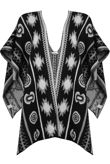 Black Cream Contrast Symmetrical Print Wrap Cardigan