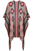 Coral Contrast Symmetrical Print Wrap Cardigan 