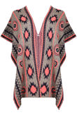 Coral Contrast Symmetrical Print Wrap Cardigan 