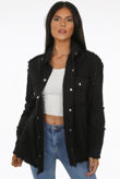 Lace Tassel Trim Denim Black Oversize Jacket 