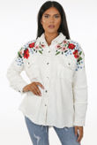 Embroidery Floral Trim Denim Oversize Jacket 