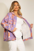 Tie Dye Print Front Pocketed Lilac Denim Shacket 