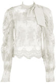 White Lace Mesh Knot Collar Blouse