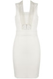  Crochet Lace Front Trim Bodycon Dress in Cream