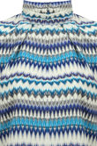 Blue Wavy Print Back Zip Detail Pleated Top