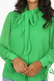Green Chiffon Knot Neck Shirt