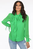 Green Chiffon Knot Neck Shirt