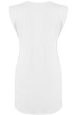 White Round Neck Shift Dress With Shoulder Pads