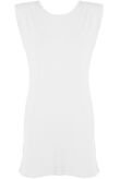 White Round Neck Shift Dress With Shoulder Pads
