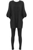 Black Ribbed Frill Sleeved Top & Trouser Set
