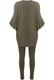 Khaki Ribbed Frill Sleeved Top & Trouser Set