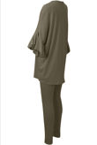 Khaki Ribbed Frill Sleeved Top & Trouser Set