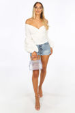 Bardot Puff Sleeve Blouse In White