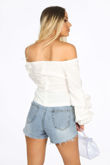 Bardot Puff Sleeve Blouse In White