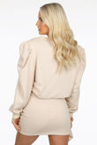 Nude Sweatshirt And Ruched Mini Skirt Set-