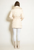Beige Belted Long Puffer Jacket With Hidden Hood