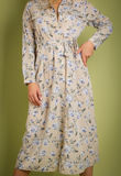 Beige Vintage Floral Print Long Sleeve Shirt Dress