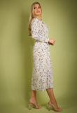 Beige Vintage Floral Print Long Sleeve Shirt Dress