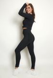 Black Ribbed Low Neck Top & Leggings Co-Ord 