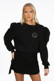 Black Sweatshirt And Ruched Mini Skirt Set