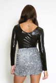 Black Foil Round Neck Bodysuit