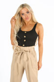 Black Jersey Ribbed Button Crop Top 